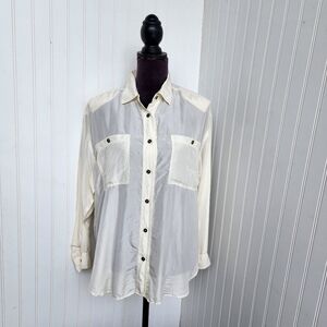 VTG Sophisticate Jonathan Martin Ivory Blouse 100% Silk Button Down Collar Sz M